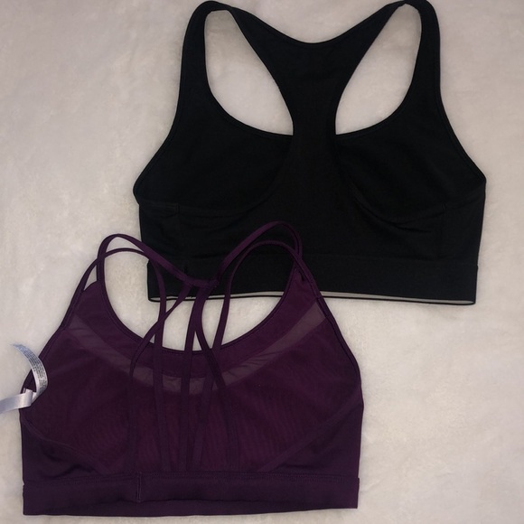 Victoria Secret SPORT Small 2 Bra Bundle Black and Purple Cross Back - Picture 3 of 5